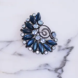 Vintage Florenza Matte Sapphire Blue and Light Blue Rhinestone Brooch